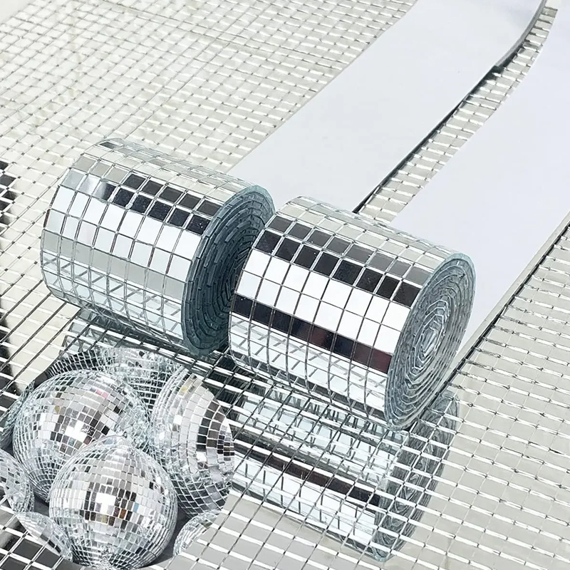 Mosaic Glass Self adhesive Mirror Wall Stickers, Creative DIY Glass Mirror Stickers, 3D Background Mirror Decoration golden