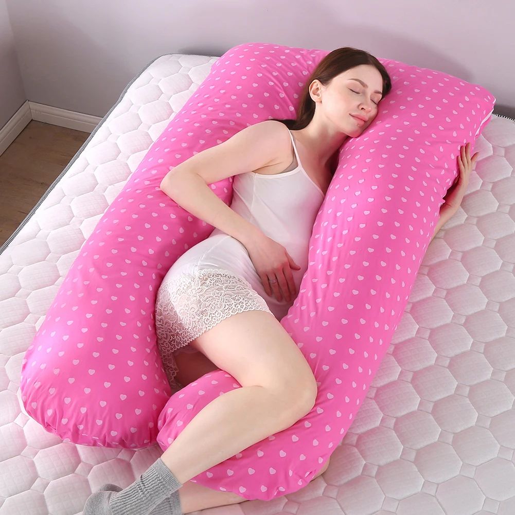 U Shape Maternity Pillow Case Pure Cotton Multifunction Pregnancy Body Pillow Cover (27.6 X 51.2 In) cloud Powder