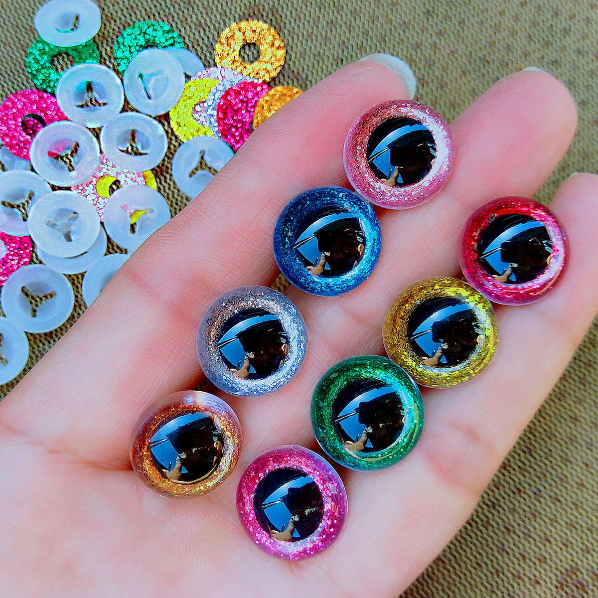 3D Plastic Glitter Safety Eyes For Crochet Toys & Amigurumi Mixed Sizes For Doll Making, DIY Craft Supplies purple 12mm