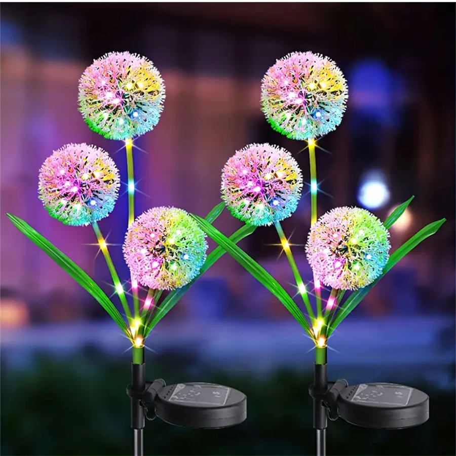 Solar LED Dandelion Garden Light Outdoor Ground Mounted Light For Courtyards, Gardens & Landscape Decor multicolour