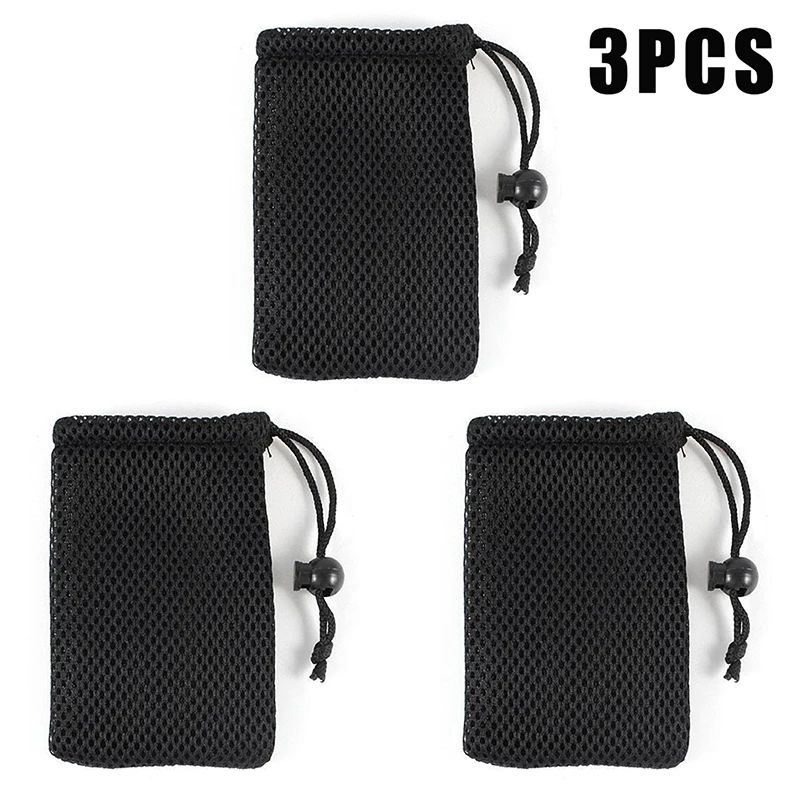 3 Pcs Nylon Mesh Drawstring Storage Pouch Set Breathable Travel & Digital Accessories Organizer Bags l
