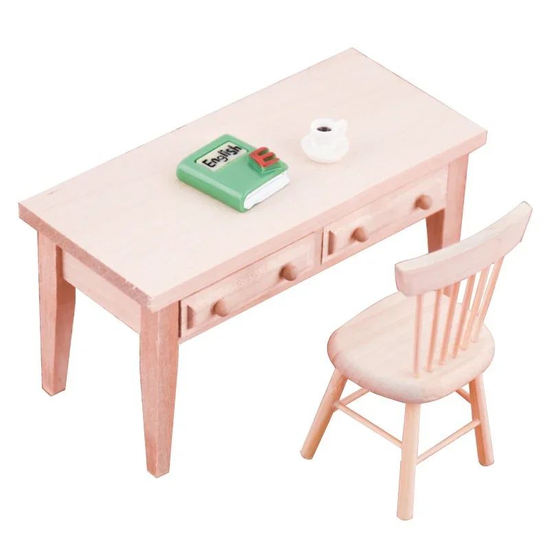 Miniature Dollhouse Study Desk With Books Realistic Tiny Furniture Decor Miniature Dollhouse Study Desk With Books Realistic Tiny Furniture Decor