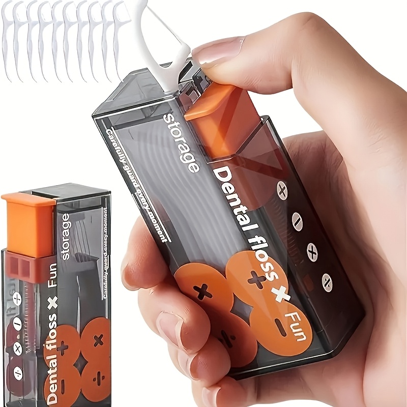 Portable Floss Dispenser With Automatic Ejectable Organiser Disposable Flossing Sticks For Easy Oral Care orange