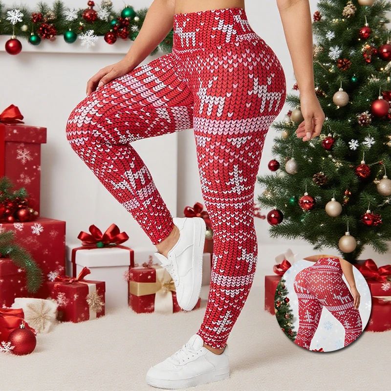 Christmas Print Hip Lifting Leggings white Print l(us 08 10)