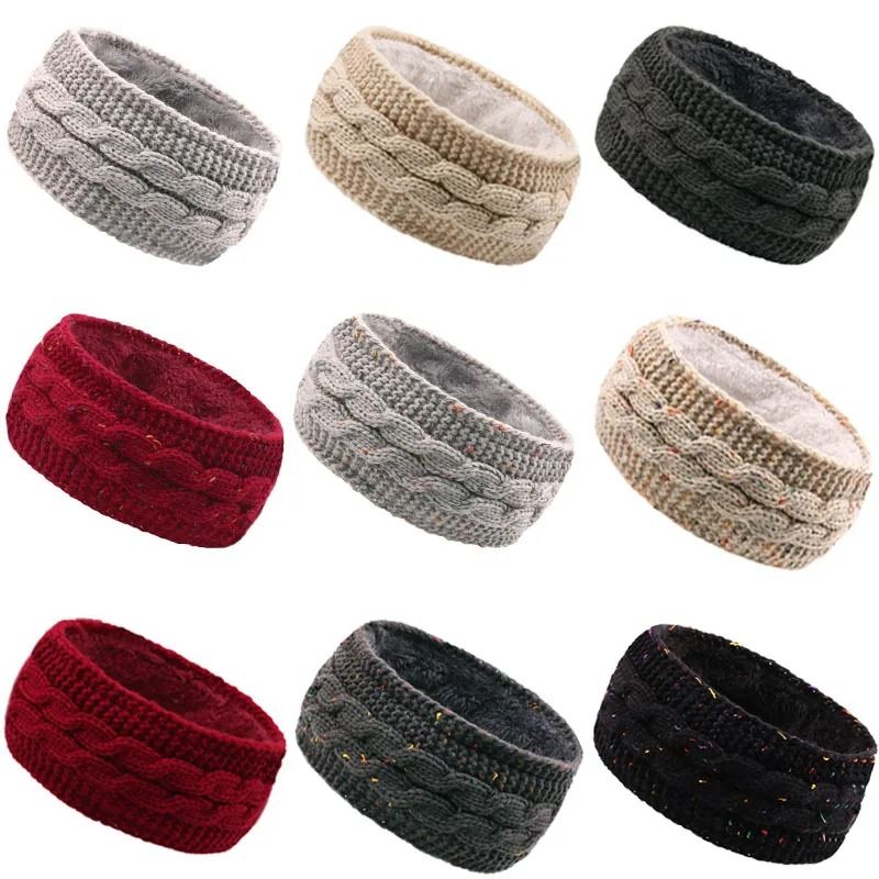 Velvet Lined Thermal Knitted Winter Headband red Color