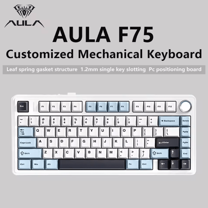 AULA F75 Wireless Mechanical Keyboard With Triple Mode Connection And RGB Lighting purple And White green Switch