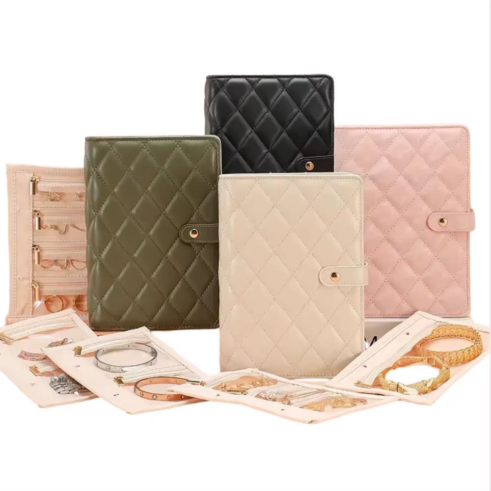 Travel Jewelry Organizer Book, Ring Binder Jewelry Storage With Clear Zipper Pouches inner Page