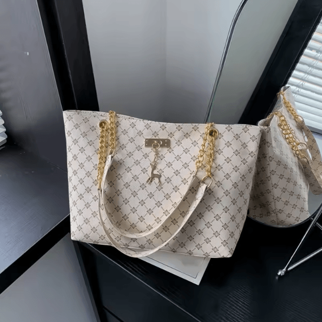 Soft Leather Large Capacity Womens Tote Bag With Hanging Accessory brown