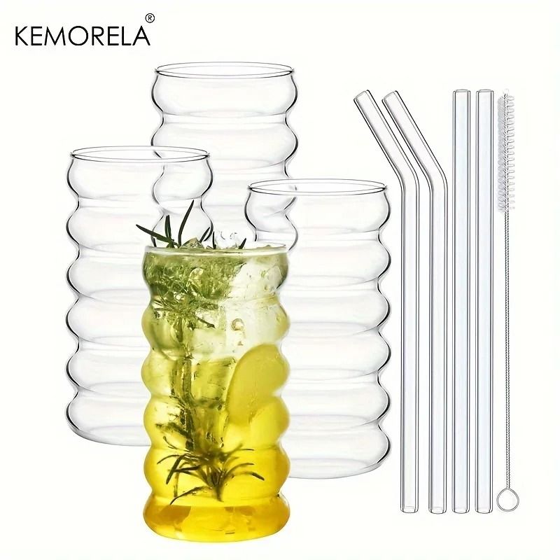 Creative Transparent Ripple Mug High Performance Heat Resistant Glass Tumbler For Coffee, Tea, & Juice 4 Pcs