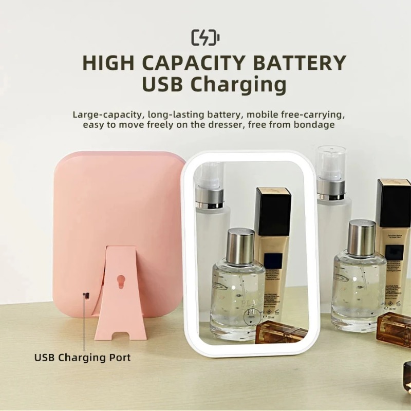 LED Touch Screen Makeup Mirror With Color Light Modes USB Rechargeable Folding Lighted Cosmetic Mirror white