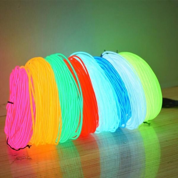 Neon LED Light Glow EL Wire Strip, Tube Rope, Party Car Decor With Controller Vibrant Lighting For Home, Car 15ft car Cigarette red
