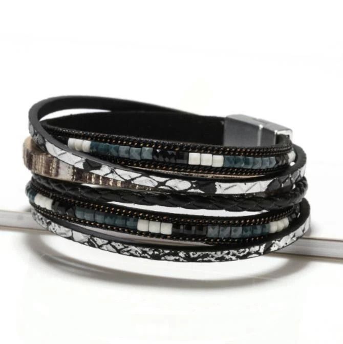 Multilayer Leather Bracelet For Men & Women Stylish Wristband Bangle Jewelry Set black