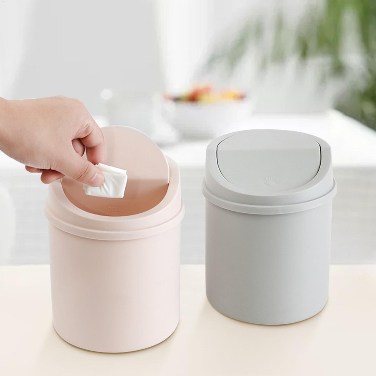 Mini Desktop Bin With Lid, Small Trash Can For Tabletop, Bedroom Waste Bin With Durable Screw Off Caps grey