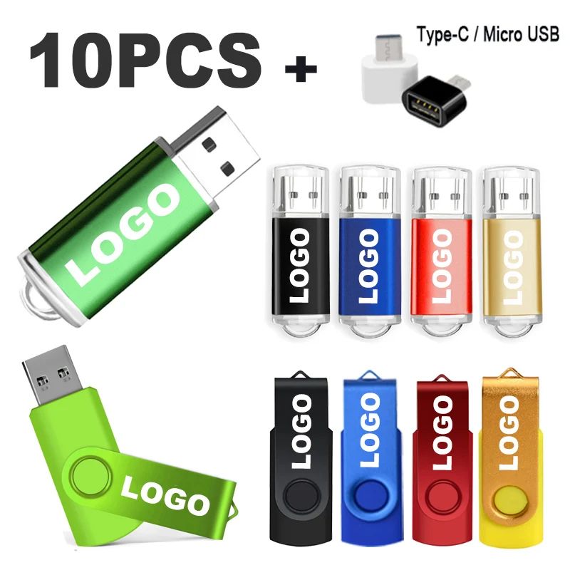 10 Pack Color USB Flash Drive 2.0 Customizable Mini USB Memory Stick Set (4GB128GB) gold 1gb