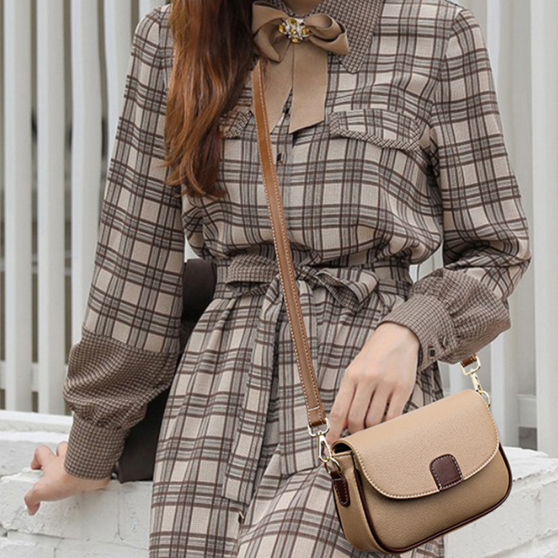 Luxury Leather Crossbody Messenger Bag For Women Contrast Color Flap Handbag For Shopping & Casual Use blue