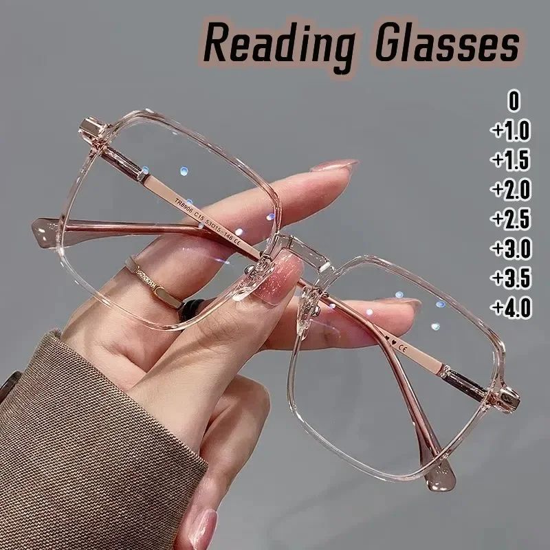 High Definition Anti Blue Light Reading Glasses Transparent Frame Unisex Eyewear tea 1.5
