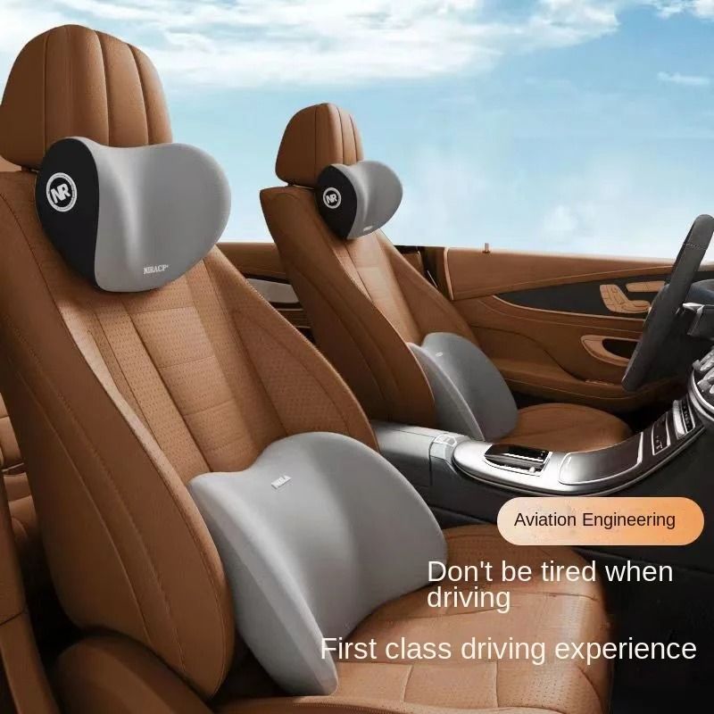 Ergonomic Memory Foam Car Comfort System All Season Headrest & Lumbar Support Set grey 1 Set