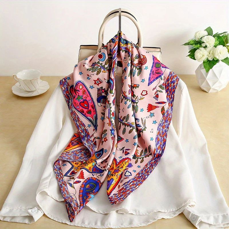 Luxury Twill Silk Feel Square Scarf For Women 35.4in Tree Print Head Shawl, Hijab & Neck Wrap jxb865 03
