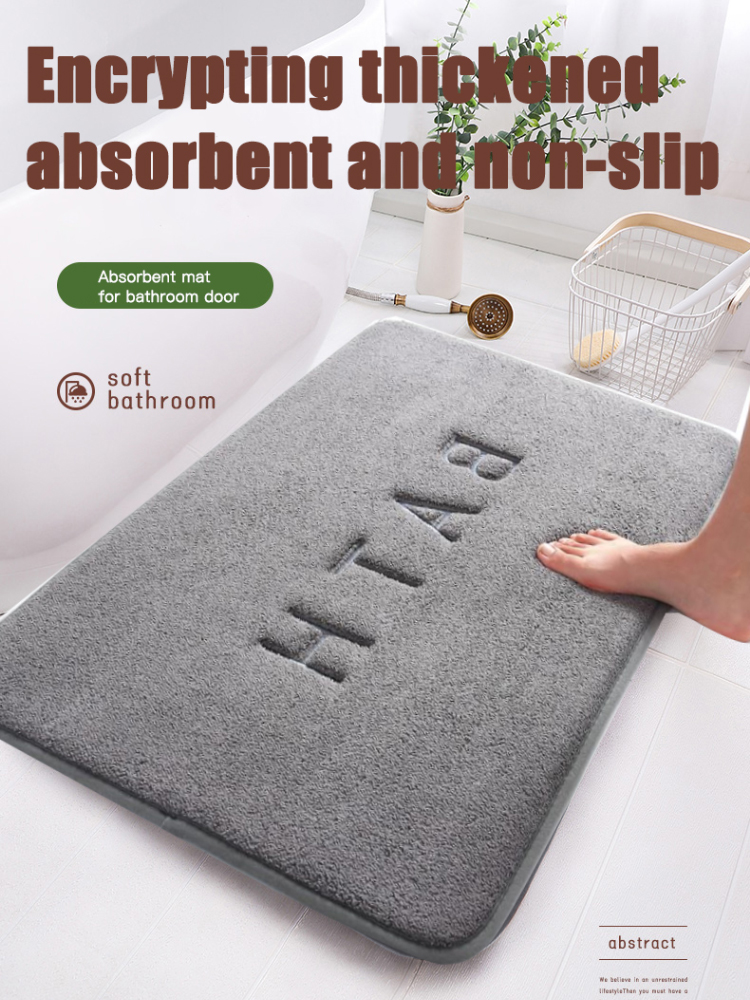 Anti Slip Faux Cashmere Memory Foam Mat Super Absorbent Coral Fleece For Kitchen, Living Room, And Bathroom grey