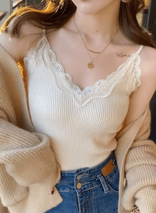 Lace Crop Camisole Y2K Lace Tank Top Summer Sleeveless Crop Top black one Size