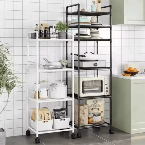 Multi Layer Floor Standing Kitchen Rack With Microwave Storage Shelf 3 Layers Black