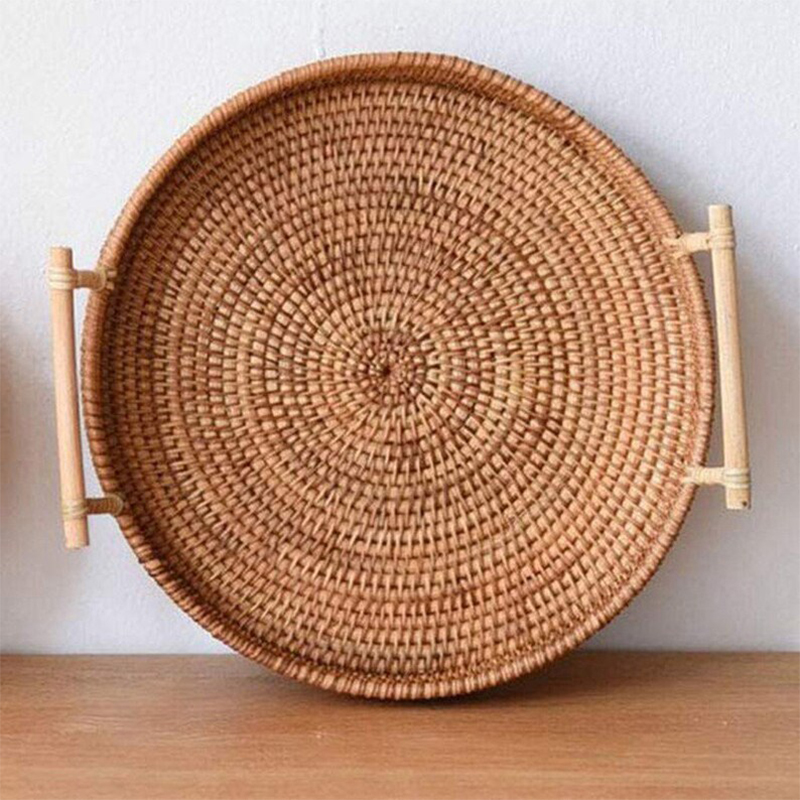 Handwoven Rattan Tray & Food Storage Basket Eco Friendly Kitchen Organizer With Lid, Farmhouse Home Decor l