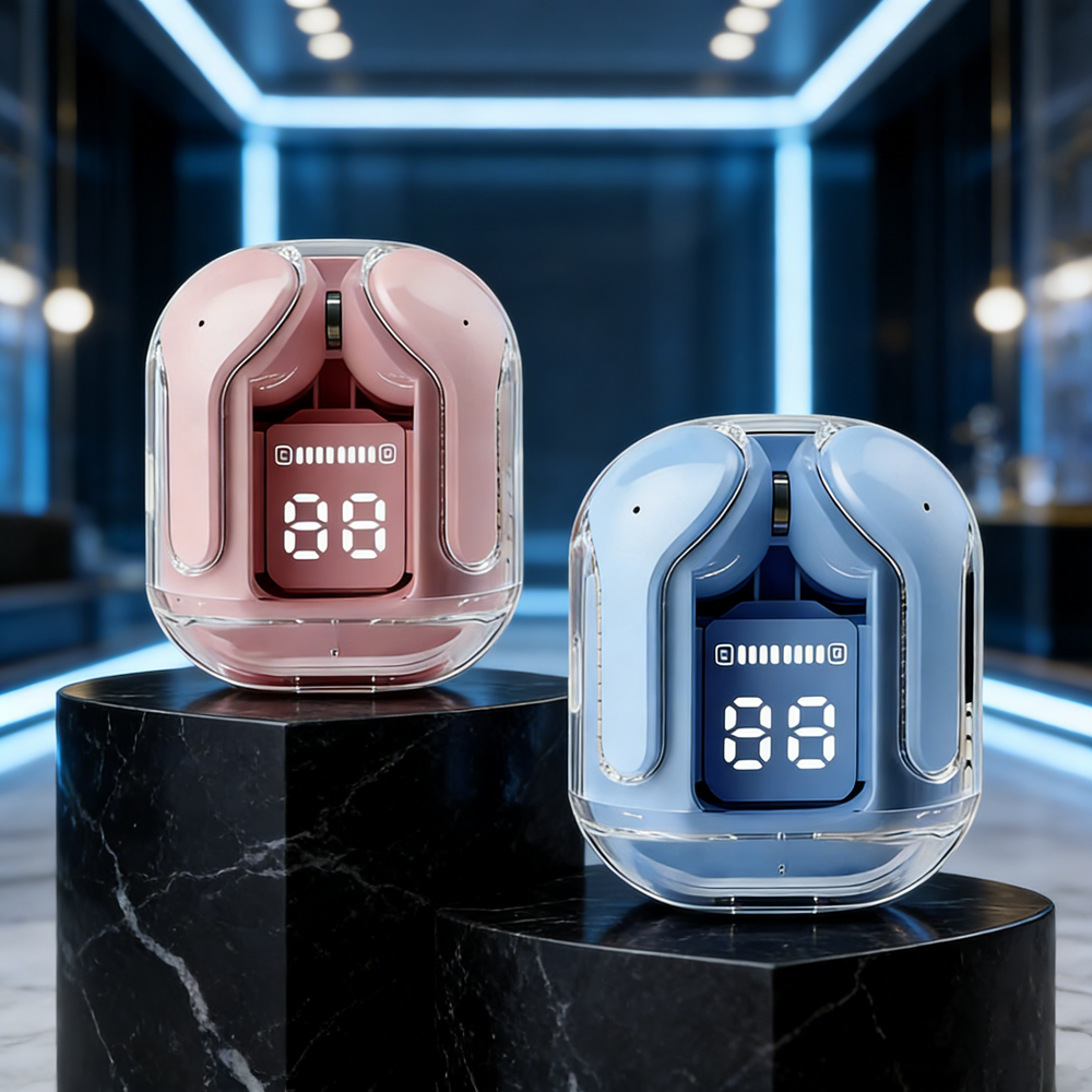 Transparent TWS Wireless Bluetooth Headphones HIFI Sound Premium Audio Experience blue