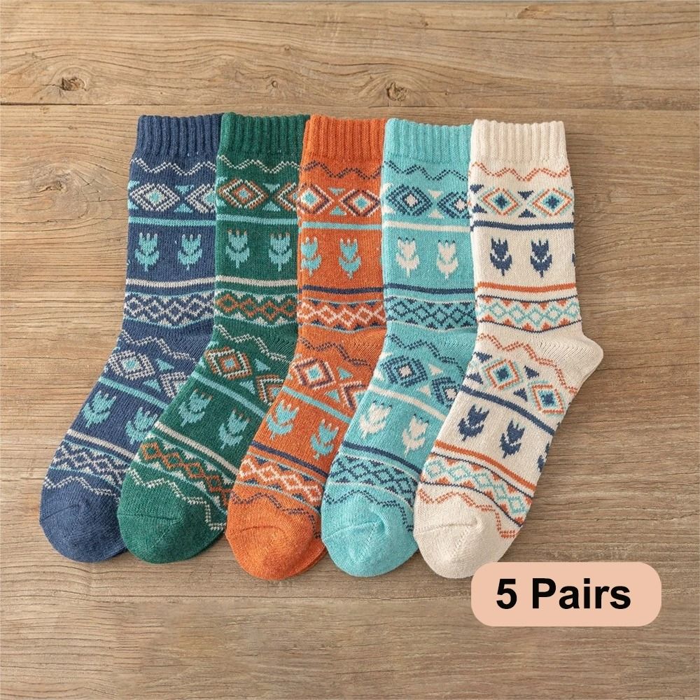 5 Pair Retro Thermal Winter Sock Set style 2