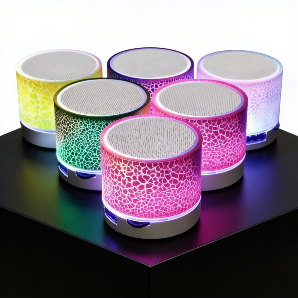 Mini Bluetooth Speaker Wireless Loudspeaker With LED Crack Effect SD Card & USB Subwoofer Portable Design pink