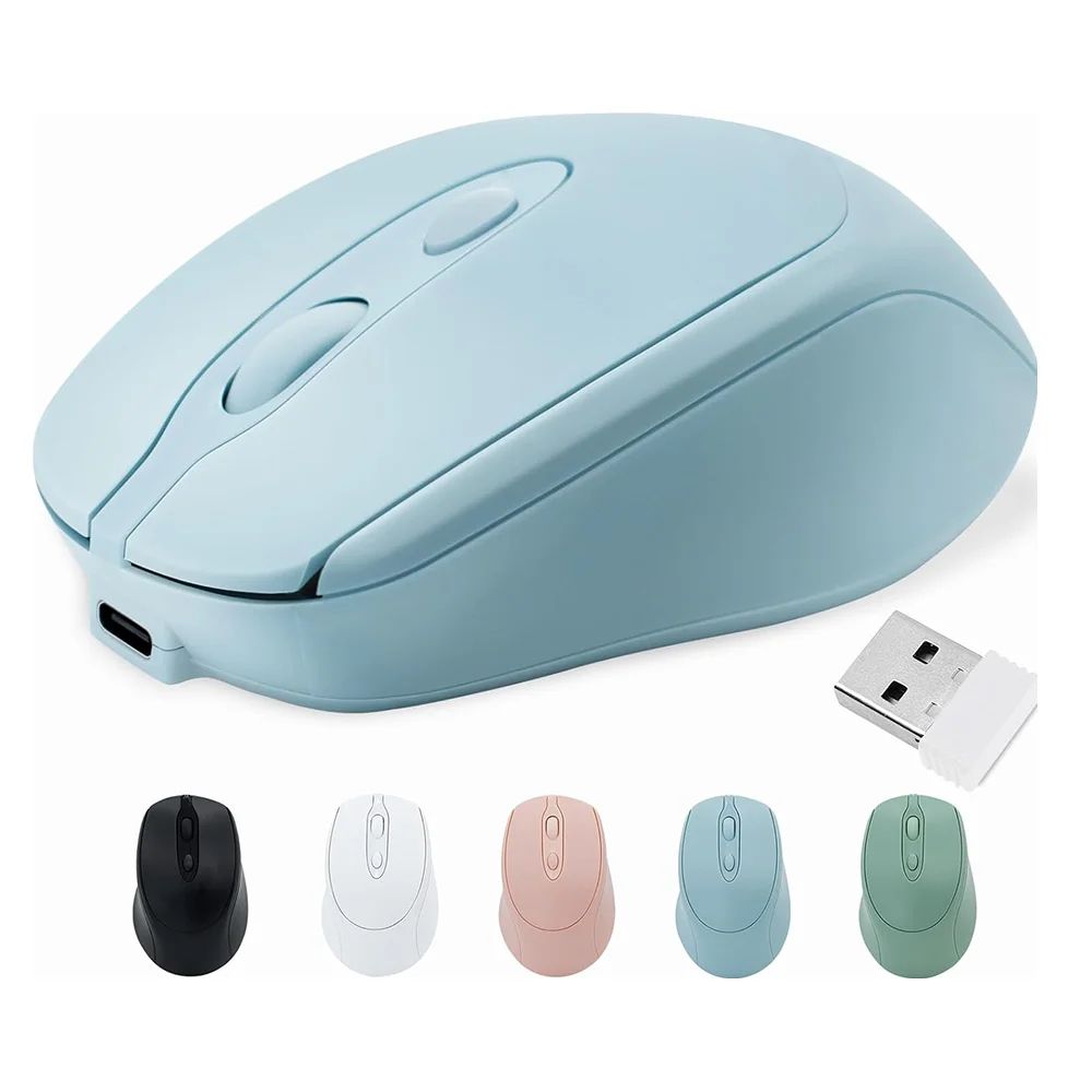 Dual Mode Wireless Mouse With Bluetooth And 2.4G USB, Rechargeable Silent Click For PC, MacBook, Laptop, And Tablet green And Adapter