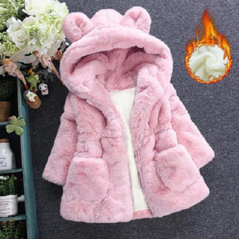 Baby Girls Faux Fur Hooded Winter Coat white 2t