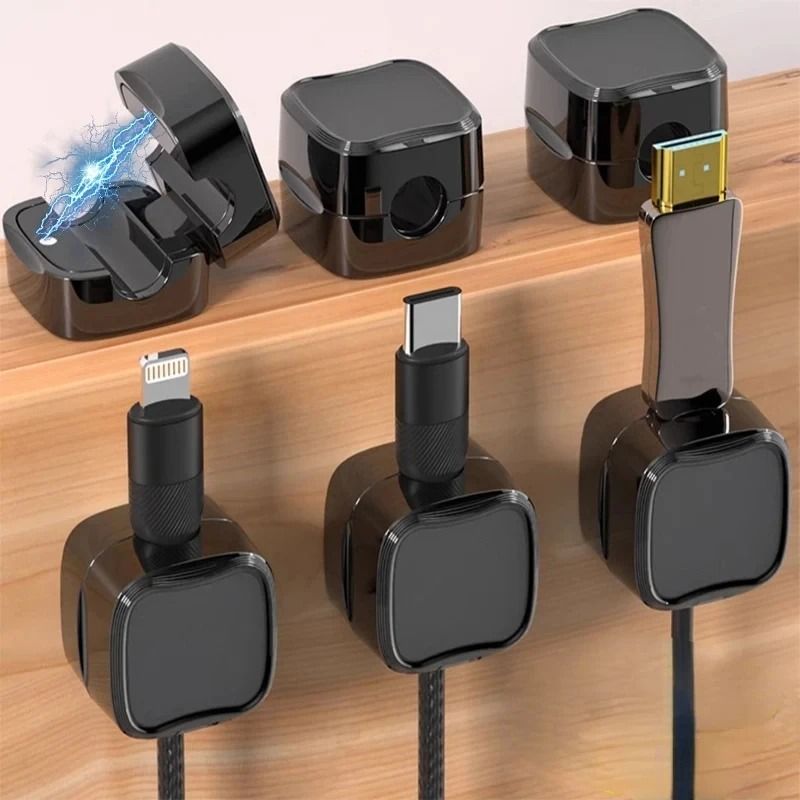 Magnetic Desktop Cable Organizer High Performance 1 Piece Non Slip Cord Holder For Desk, Home, And Office 6 Pcs Black