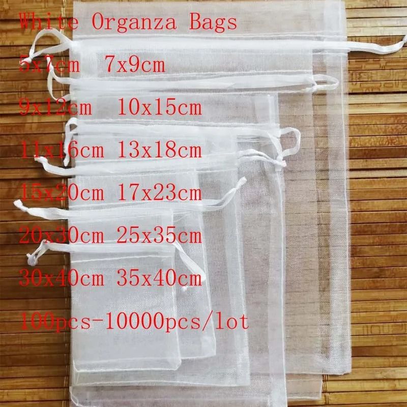 White Drawstring Organza Bags High Performance Jewelry Package & Small Wedding Gift Pouches 30 X 40 Cm 1000 Pcs