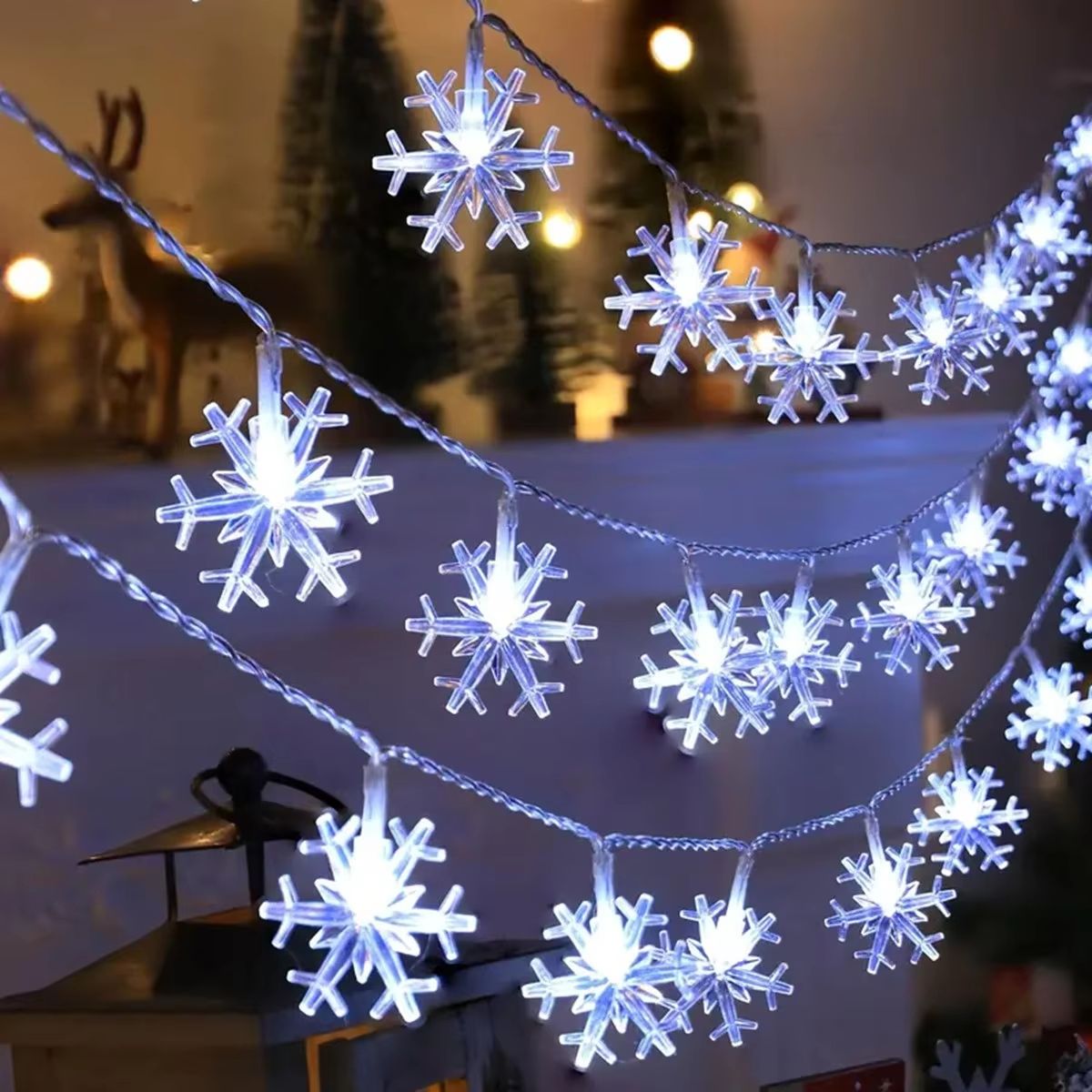 WinterGlow LED Christmas Snowflake String Light Indoor & Outdoor Hanging Decorative Fairy Lights white And Blue 14.8 Ft 30led