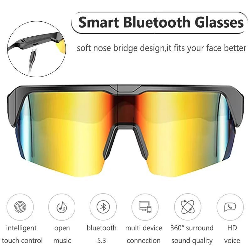 Bluetooth Smart Glasses With Audio Call, Music Playback And Remote Touch Controls For Cycling, Sports, Driving black