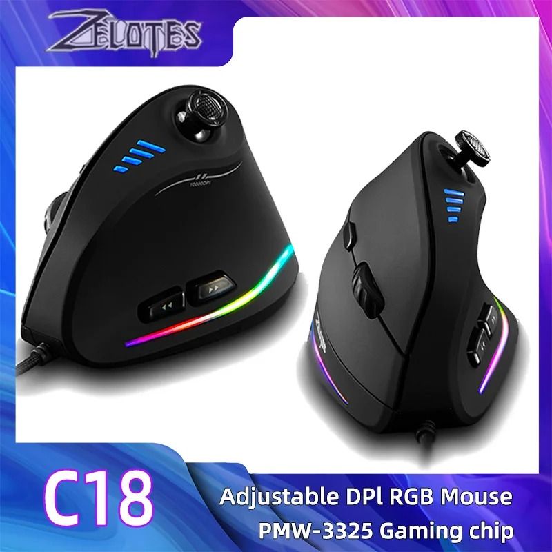 C18 Vertical Gaming Mouse 10000 DPI Programmable RGB Wired Mouse C18 Vertical Gaming Mouse 10000 DPI Programmable RGB Wired Mouse