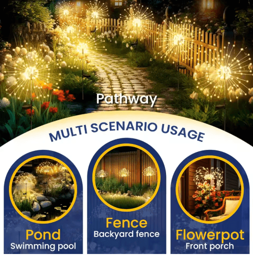Solar LED Firework Fairy Lights Waterproof Garden Sparkler Decor 1pc warm 200leds