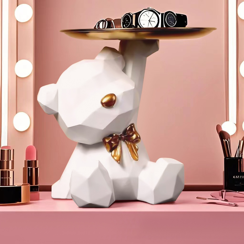 Living Room Desktop Decoration Tray, Kawaii Geometric Butterfly Bear Tray, Candy Miscellaneous Storage Home Decoration white