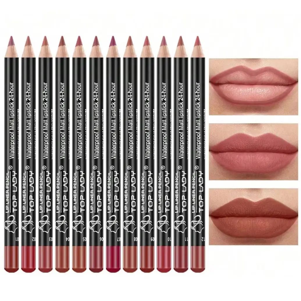 ColorLux 12 Piece Professional Lip Liner & Matte Lip Pencil Set Nude & Vibrant Shades the Warm Earth autumn Set