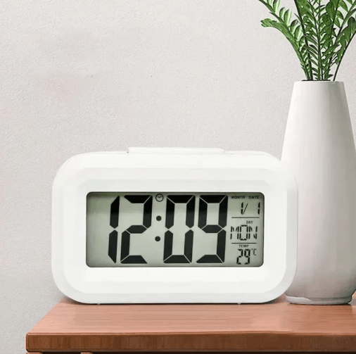 LED Digital Alarm Clock With Backlight Multifunction Desk Clock With Calendar And Snooze white
