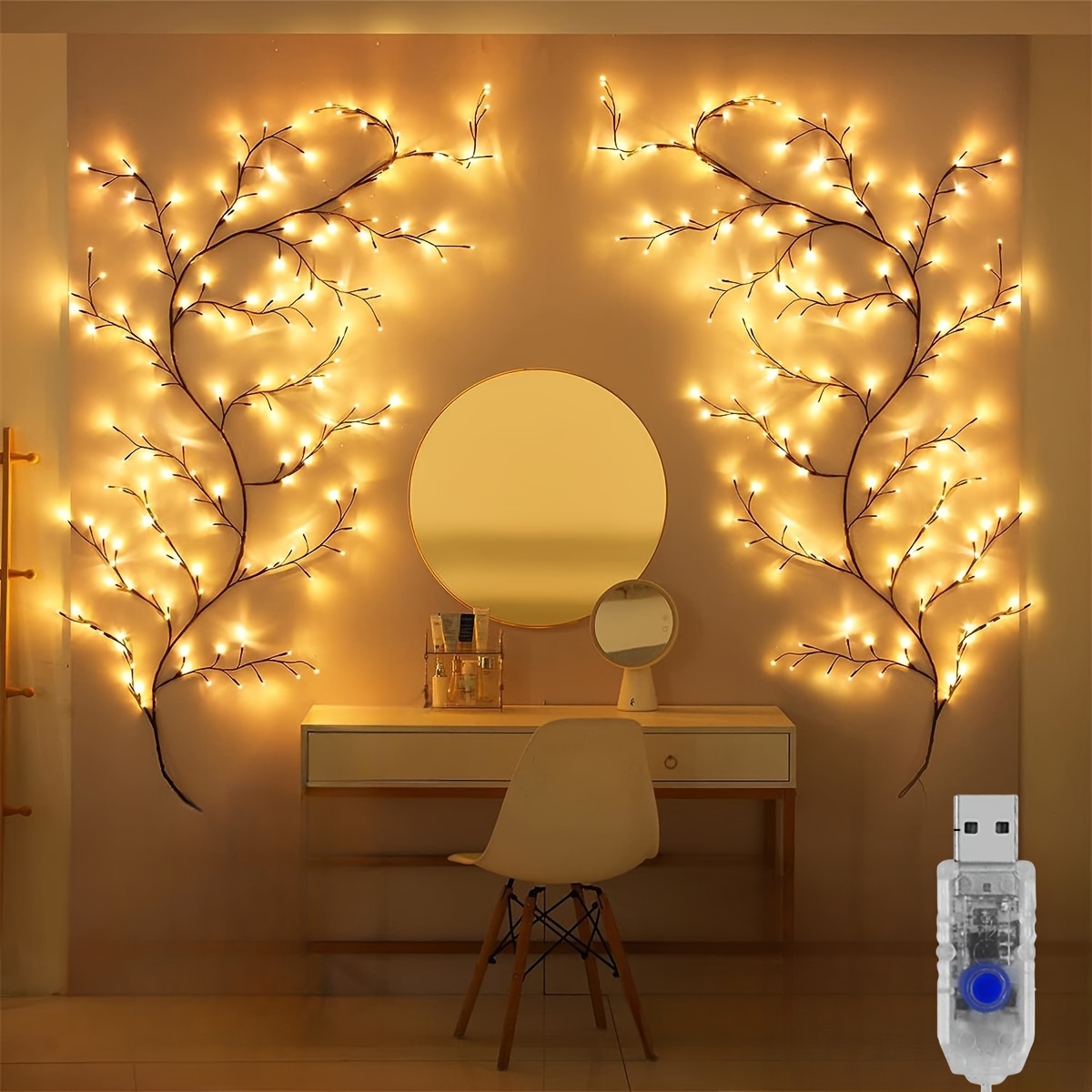 Bendable Willow Vine LED String Lights Modes Rattan Tree Decorative Night Light For Indoor & Outdoor warm White 6ft 96leds