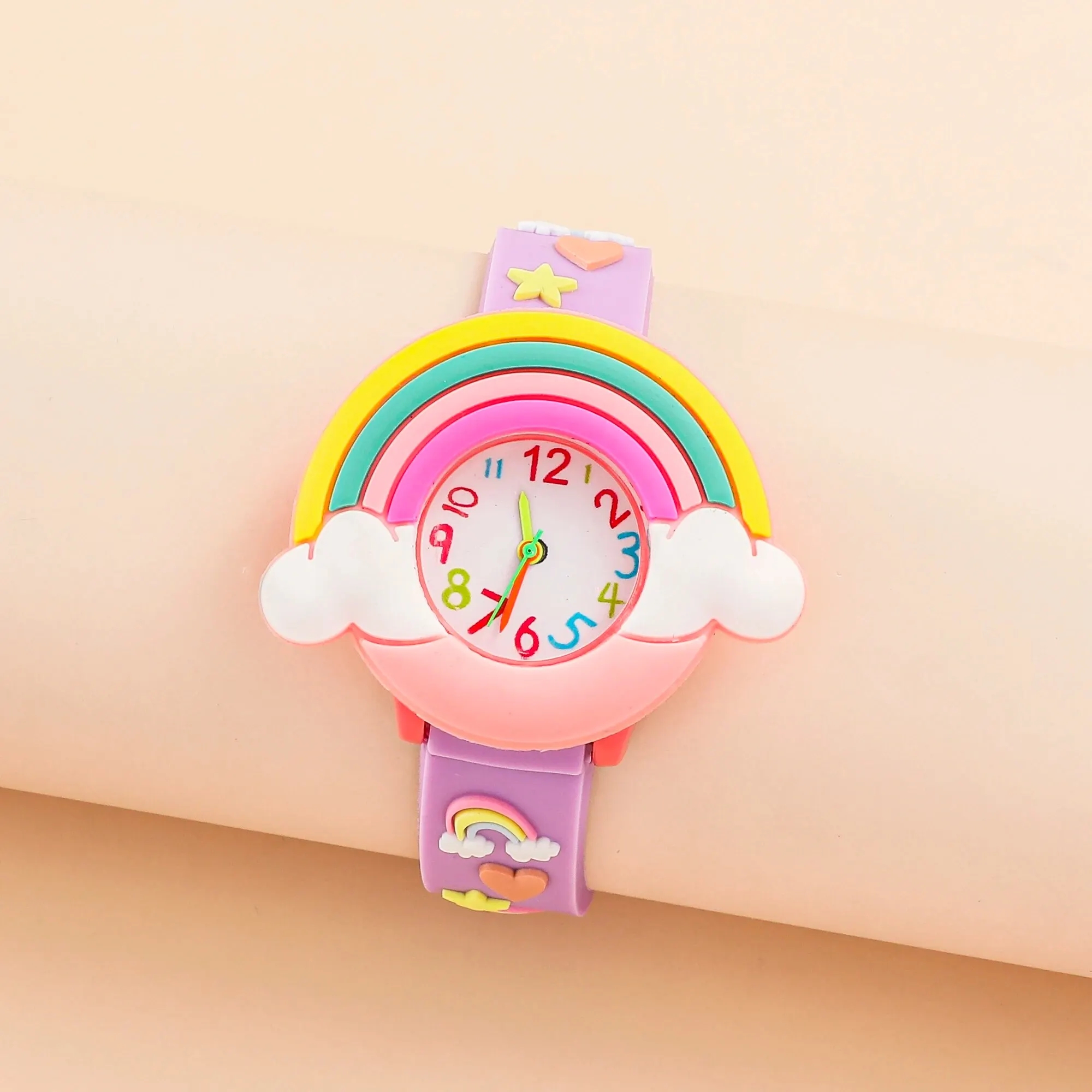 Rainbow Cloud Silicone Band Childrens Watch Cute Cartoon Quartz Watch For Boys & Girls rainbow orange