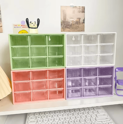 9 Grid Transparent Desktop Storage Organizer With Wall Mounted Option blue