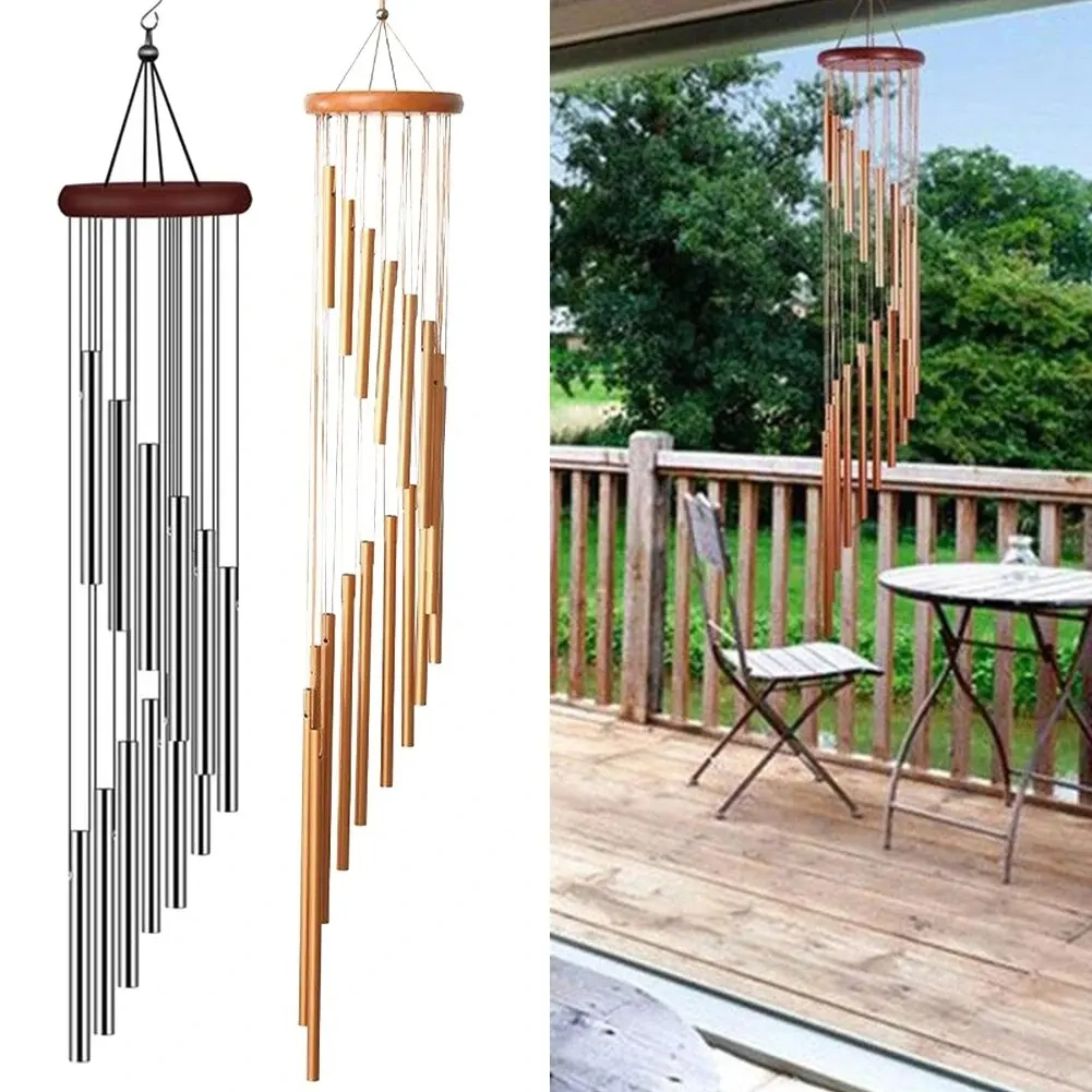 Outdoor Garden Decoration Metal Aluminium Tube Wind Chimes With Hooks, Home Wedding Party Memorial Decoration gold