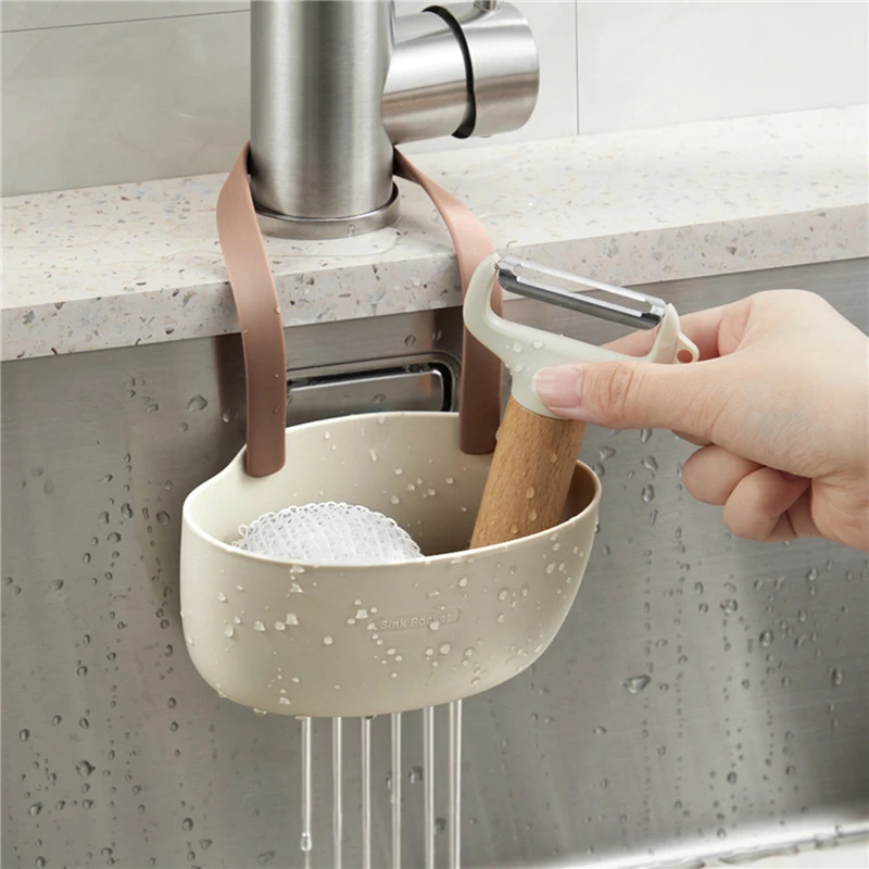 Adjustable Kitchen Sink Holder Hanging Drain Basket For Soap, Sponge & Faucet | Kitchen Accessories light Yellow