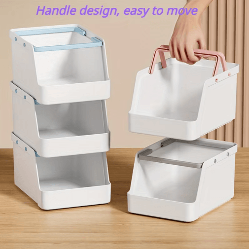 Stackable PP Plastic Storage Box Desktop Drawer Organizer Set 2pcs Blue