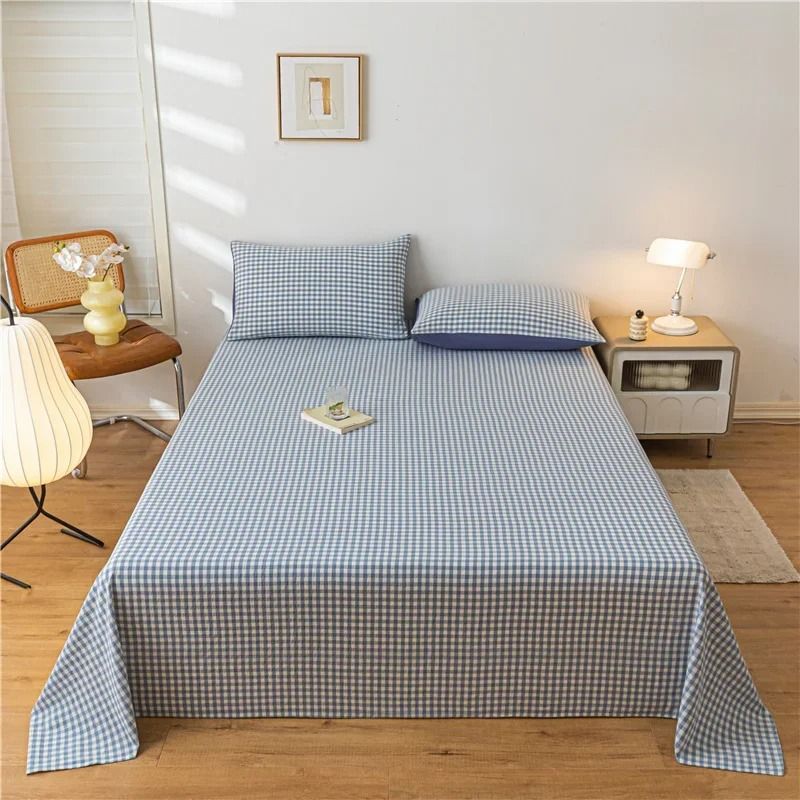 CozyGrid Soft Grid Bed Sheet For Bedroom And Guestroom blue 210x230 Cm