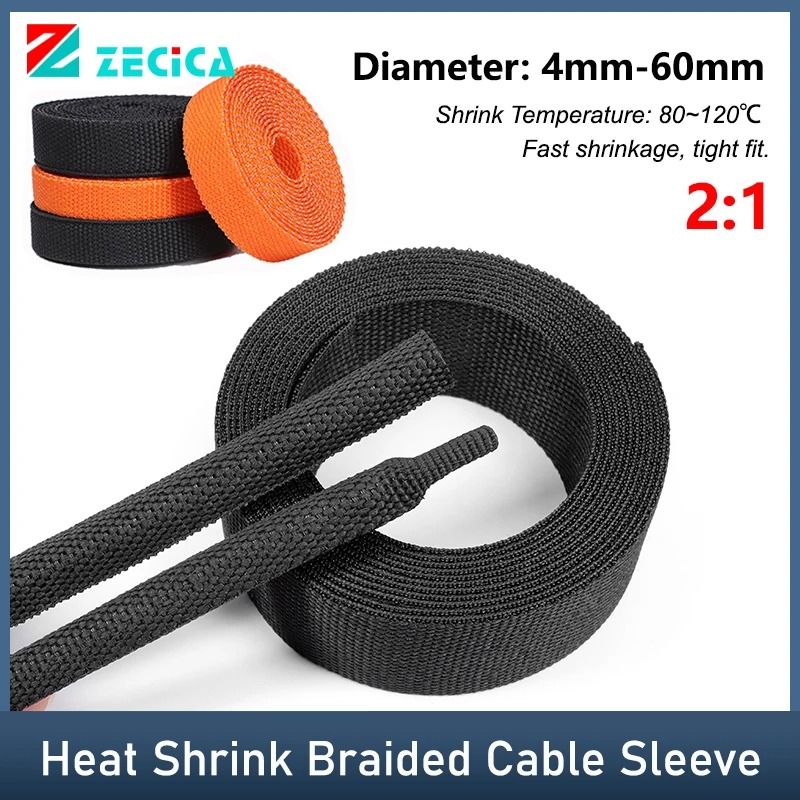 Heat Shrink Braided Cable Sleeve High Density Insulation PET Wire Protection & Auto Line Organizer orange 5m 12mm