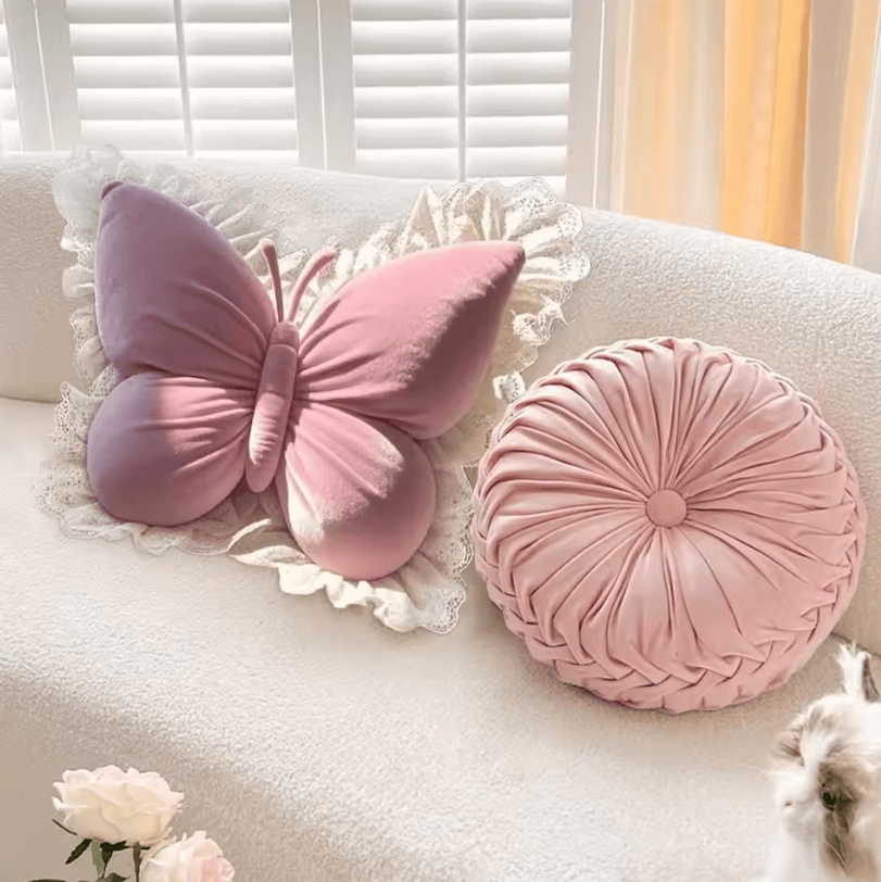 FlutterCharm Princess Butterfly Pillow 21.7 By 19.7 In Pink Bow Decorative Sofa & Bed Cushion blue