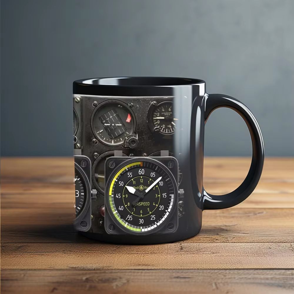 Spaceship Combat Aircraft Instrument Panel Black Ceramic Coffee Mug For Dads And Aviation Fans multi engine Monitoring